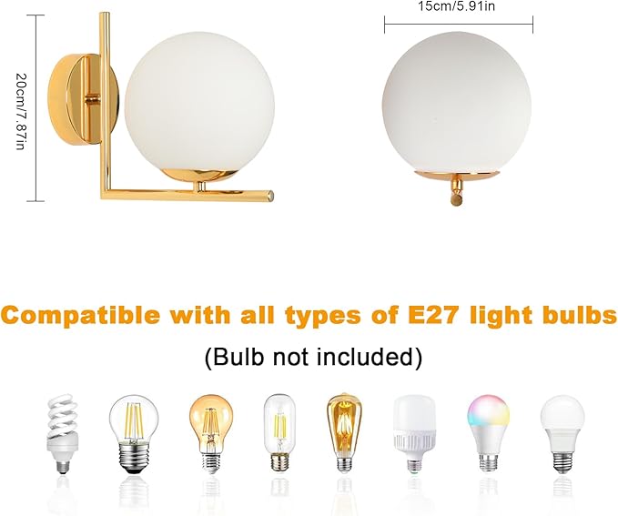 DELIPOP Vintage Vägglampa – Elegant glaskula med guldfinish