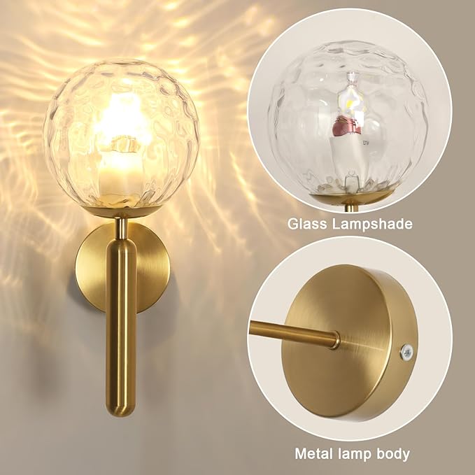 DELIPOP Modern Vägglampa – Elegant guldfinish med glaskupa