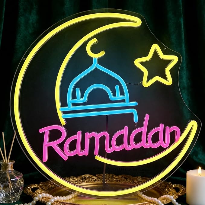Neon-skylt "Ramadan Måne" – Dekorativ stämningsbelysning för hemmet 38cm