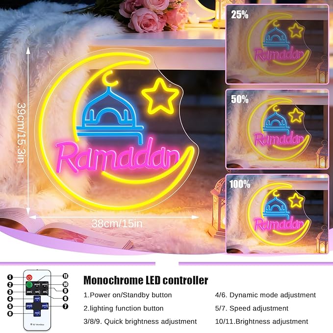 Neon-skylt "Ramadan Måne" – Dekorativ stämningsbelysning för hemmet 38cm