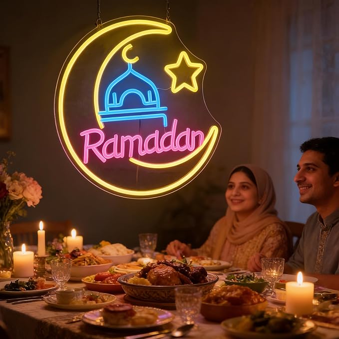 Neon-skylt "Ramadan Måne" – Dekorativ stämningsbelysning för hemmet 38cm