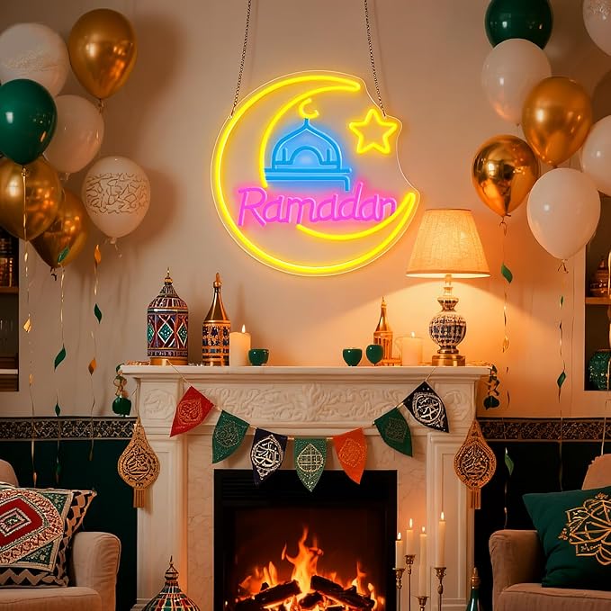 Neon-skylt "Ramadan Måne" – Dekorativ stämningsbelysning för hemmet 38cm