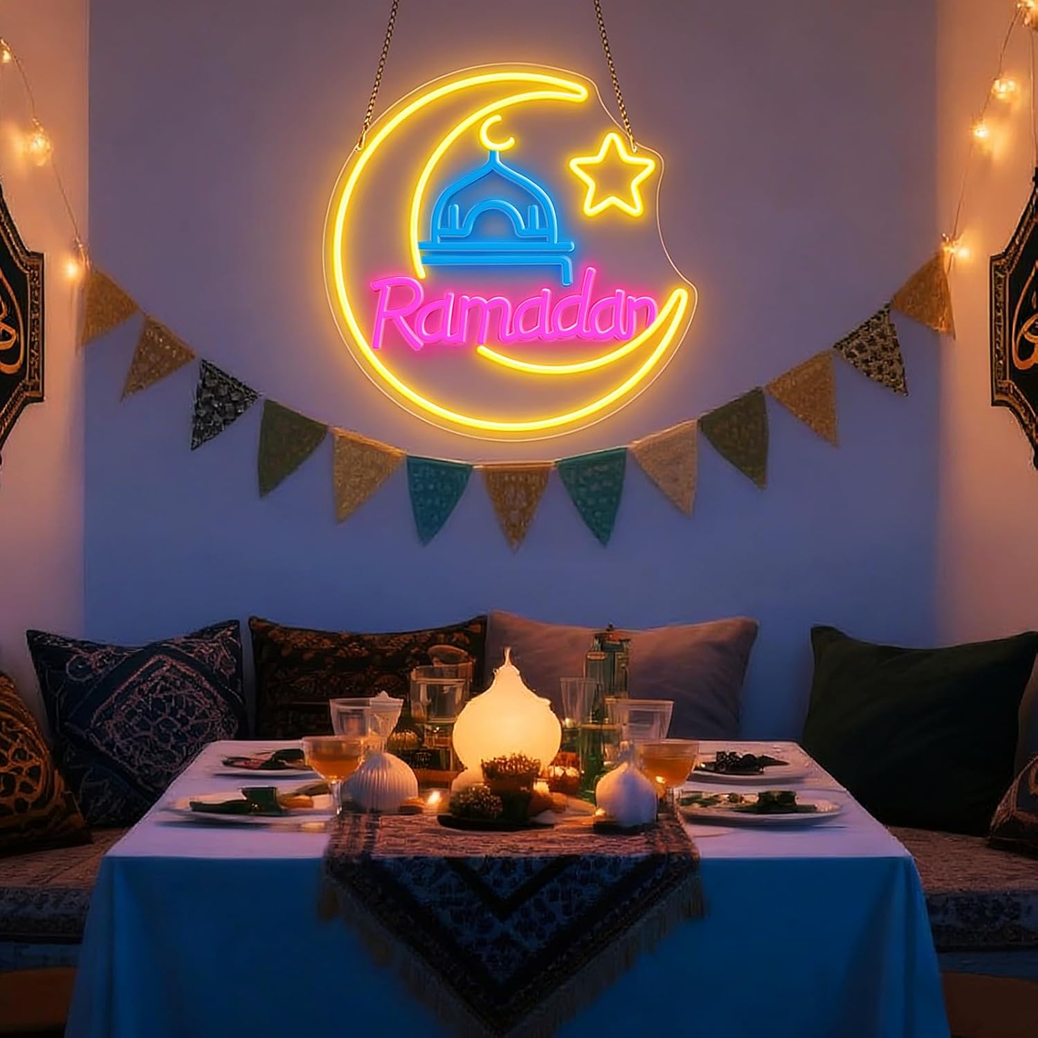 Neon-skylt "Ramadan Måne" – Dekorativ stämningsbelysning för hemmet 38cm