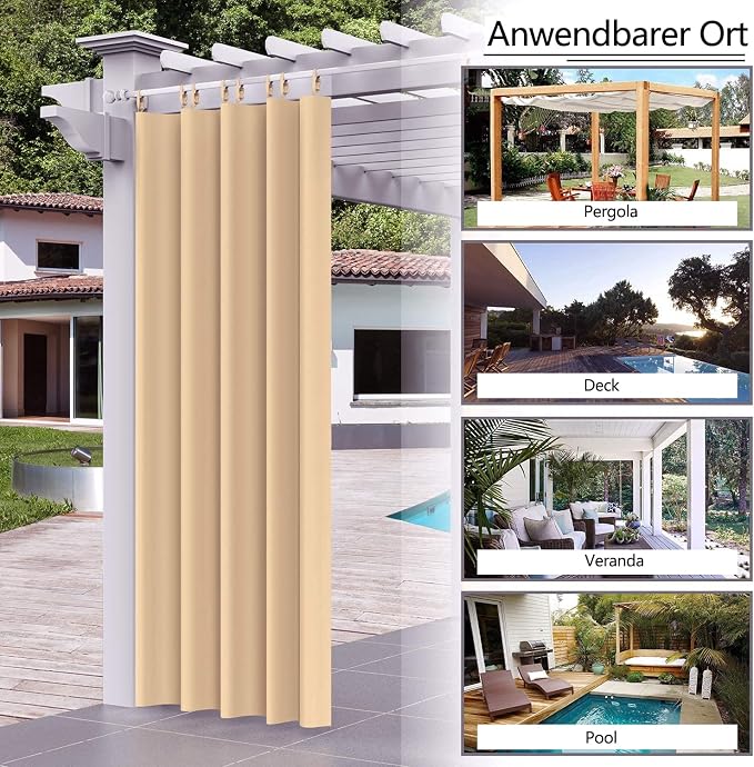 Väderbeständig Utomhusgardin – För en ombonad och privat uteplats (132x245 cm) beige