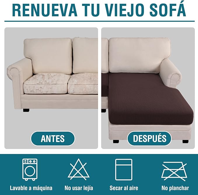 BellaHills Sofföverdrag – Komplett set för hörnsoffa (Chaise Longue + 2-sits) i brunt