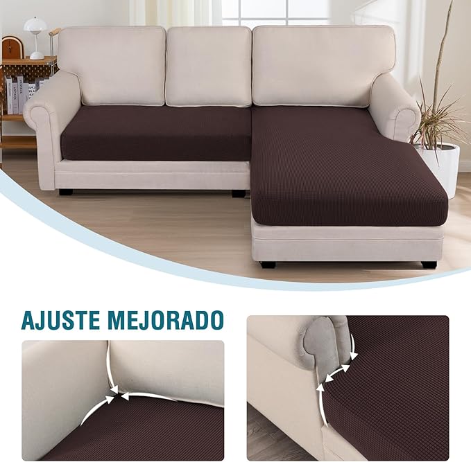 BellaHills Sofföverdrag – Komplett set för hörnsoffa (Chaise Longue + 2-sits) i brunt