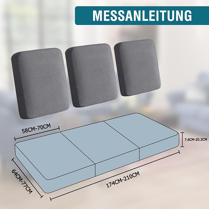 BellaHills Sittkuddfodral – Komplett set för 3-sits soffa (3-pack, Grå)