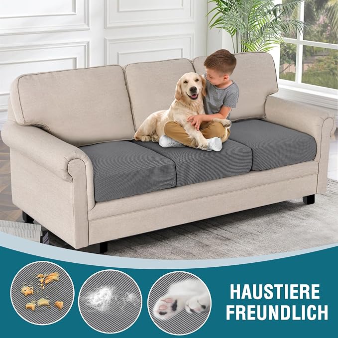 BellaHills Sittkuddfodral – Komplett set för 3-sits soffa (3-pack, Grå)