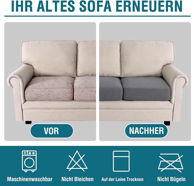 BellaHills Sittkuddfodral – Komplett set för 3-sits soffa (3-pack, Grå)