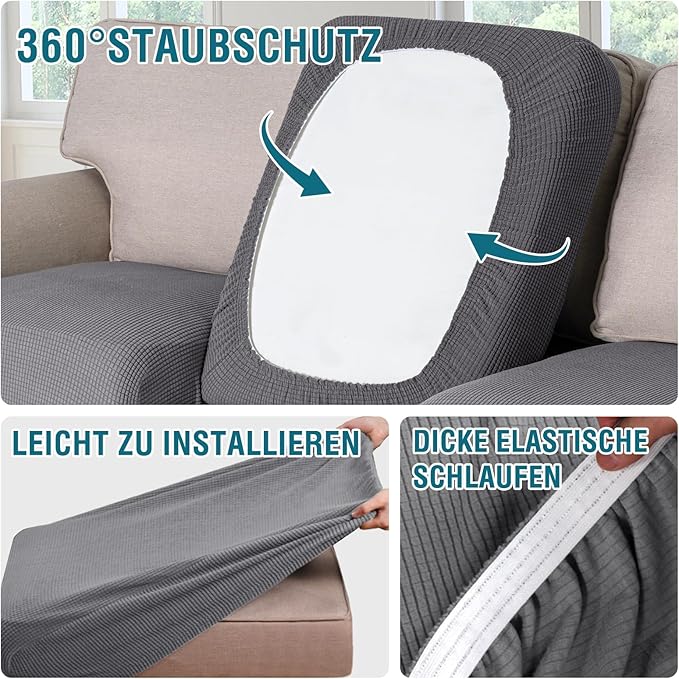 BellaHills Sittkuddfodral – Komplett set för 3-sits soffa (3-pack, Grå)