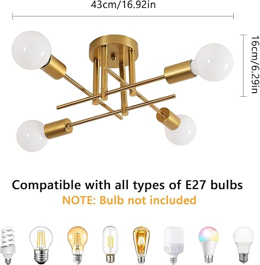 DELIPOP Sputnik Taklampa – Modern elegans med 5 ljuskällor (Guld)