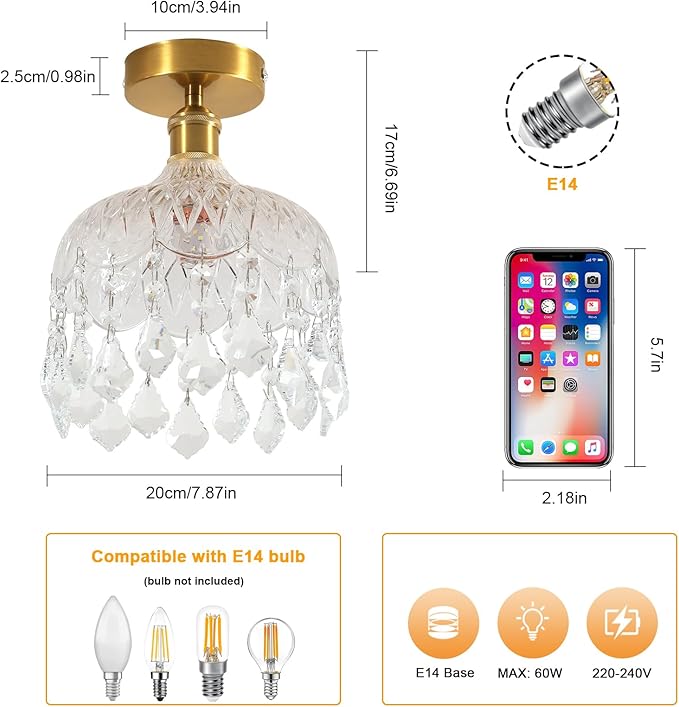 DELIPOP Kristallkrona – Lyxig taklampa med glasdetaljer (Guld/E14)
