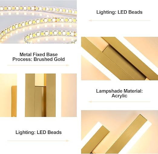 DELIPOP Modern Vägglampa – 3 valbara ljuslägen i stilren guldfinish (16W)  3000K/4500K/6500K [Energy Class E]