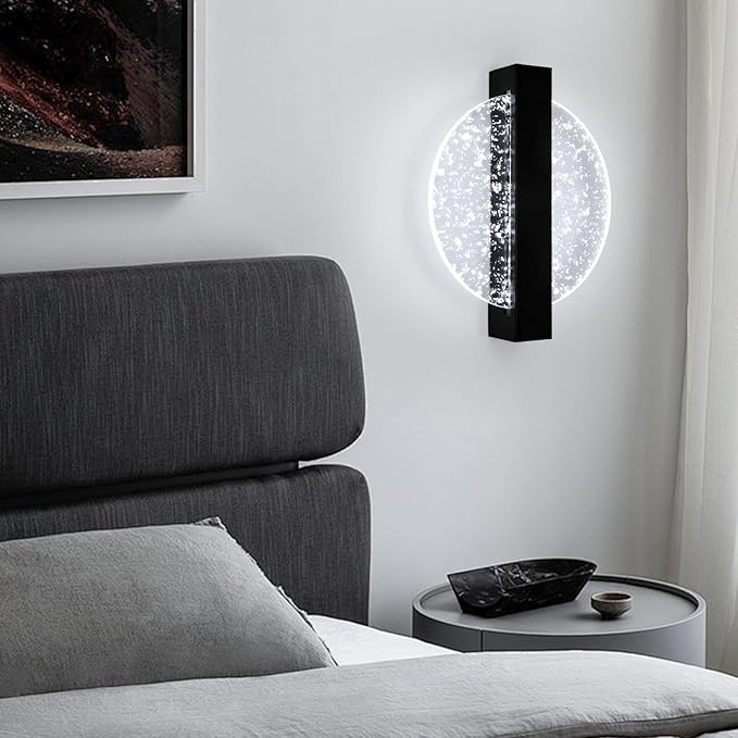 DELIPOP Modern Vägglampa – Cirkulär design i mattsvart (12W, Kallvitt ljus)