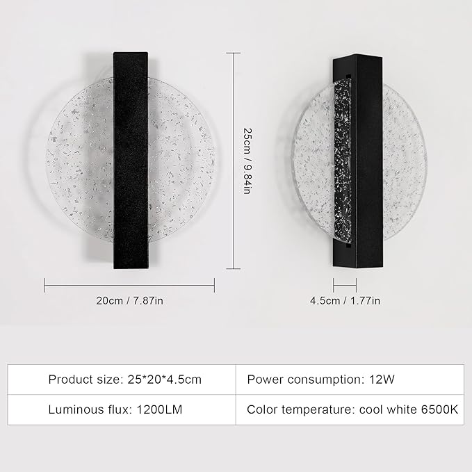 DELIPOP Modern Vägglampa – Cirkulär design i mattsvart (12W, Kallvitt ljus)