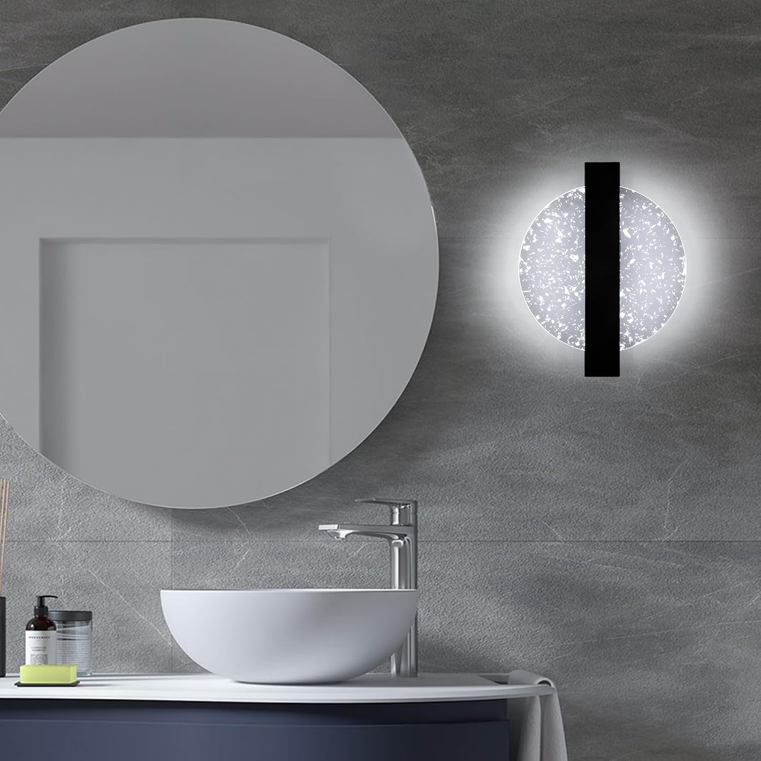 DELIPOP Modern Vägglampa – Cirkulär design i mattsvart (12W, Kallvitt ljus)