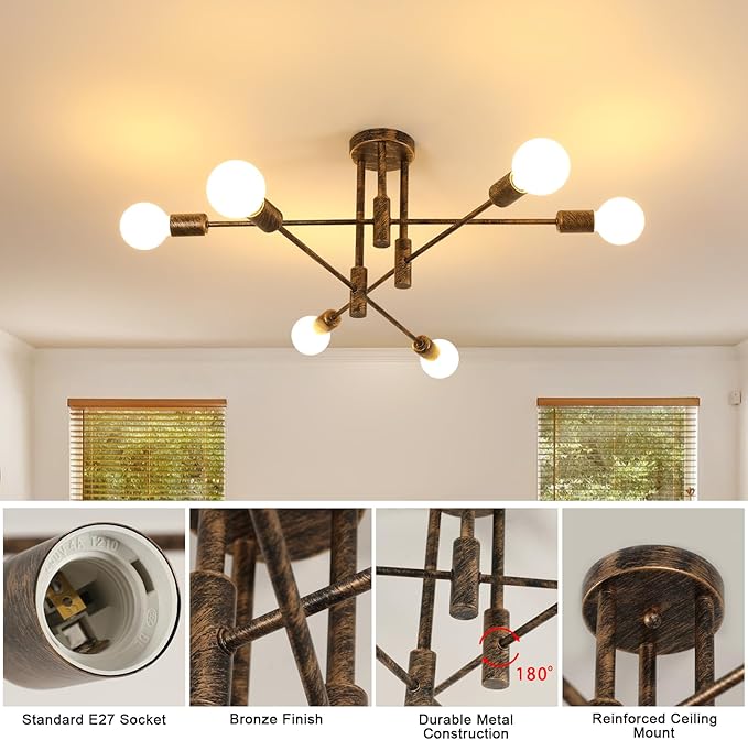 DELIPOP Sputnik Taklampa – Industriell vintage-design med 6 armar