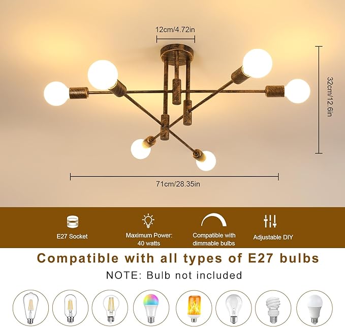 DELIPOP Sputnik Taklampa – Industriell vintage-design med 6 armar