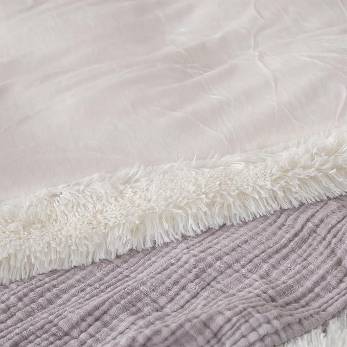 EMME Lyxigt Bäddset i fuskpäls – Mjukt & Inbjudande (200x200cm, Vit)