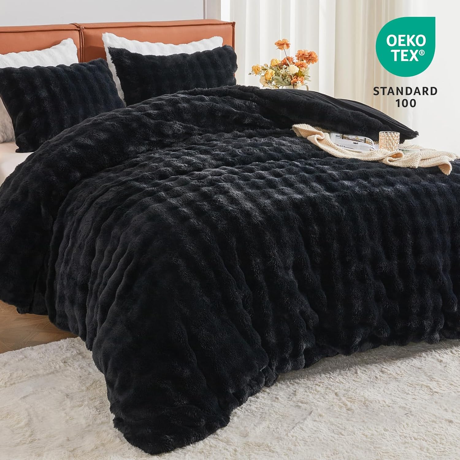 EMME Vinterbäddset "Rabbit Fur" – Den ultimata mjuka kramen (200x200cm, Svart)