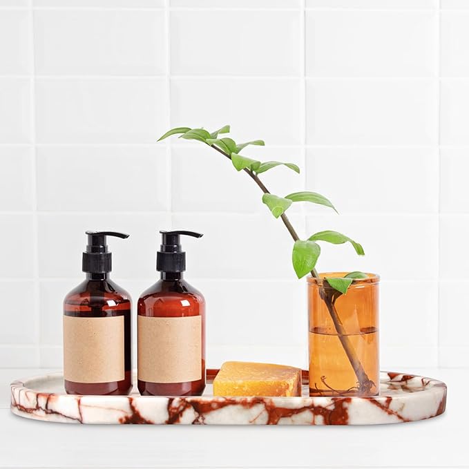 Elegant Oval Bricka i Marmor – Stilren förvaring för ditt sminkbord