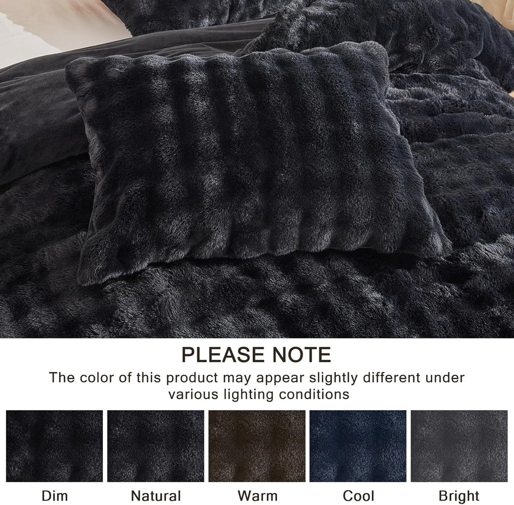 EMME Vinterbäddset "Rabbit Fur" – Lyxig elegans i djupsvart (200x200cm)