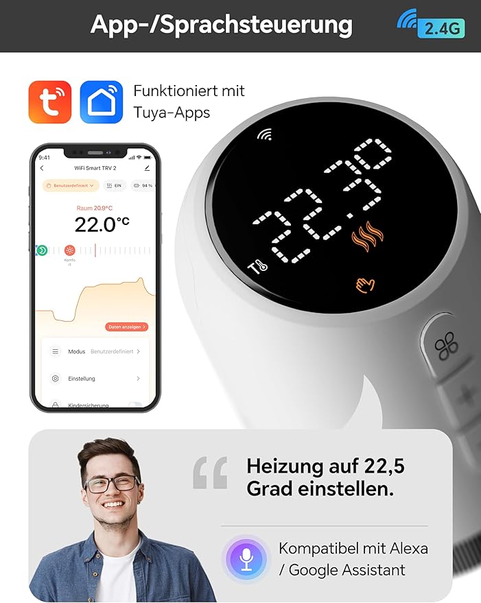 Smart Termostat för Radiatorer – Ta kontroll över värmen i varje rum Kompatibel med Tuya/Smart Life APP, Alexa/Google Home