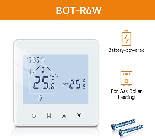Beok BOT-R6W – Trådlös frihet och smart värmestyrning Batteri Operativ 3 AA, BOT - R6W White
