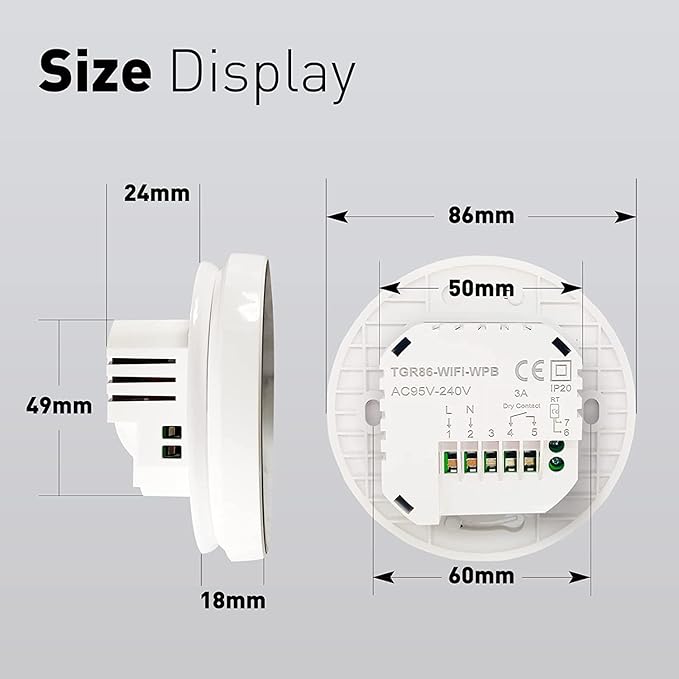 Intelligent WiFi-termostat – Smart styrning för panna & värmesystem Kompatibel med Alexa, 3A, TGR86WIFI
