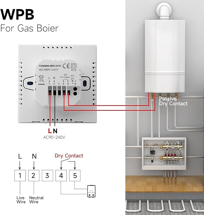 TGW60B Smart Wi-Fi Termostat – Tydlig display och full kontroll Kompatibel med Alexa, Google Home 3A TGW60B-WIFI-WPB Black